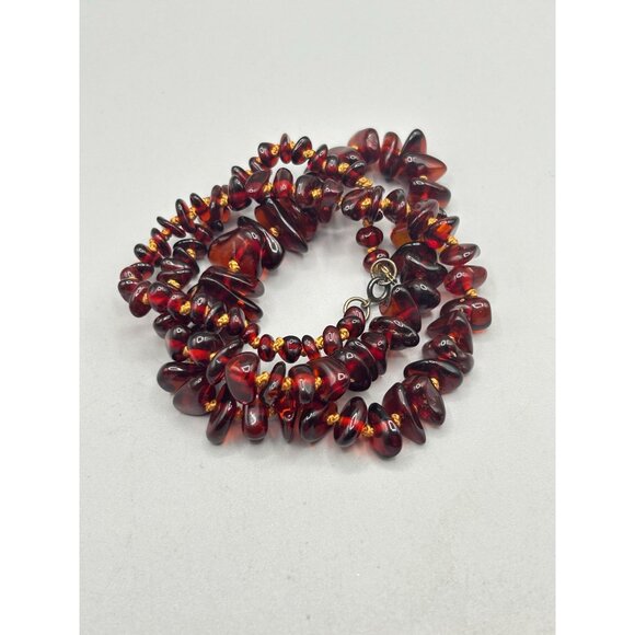 Graduated Amber Necklace Cherry Red Amber Nuggets Hand Knotted Beaded Jewelry - Picture 6 of 9